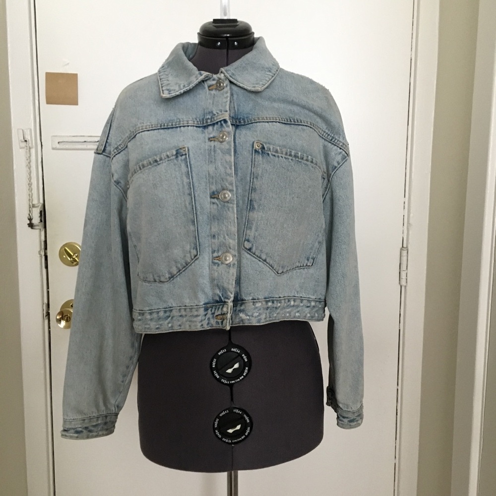 Boxy stone wash denim jacket - L